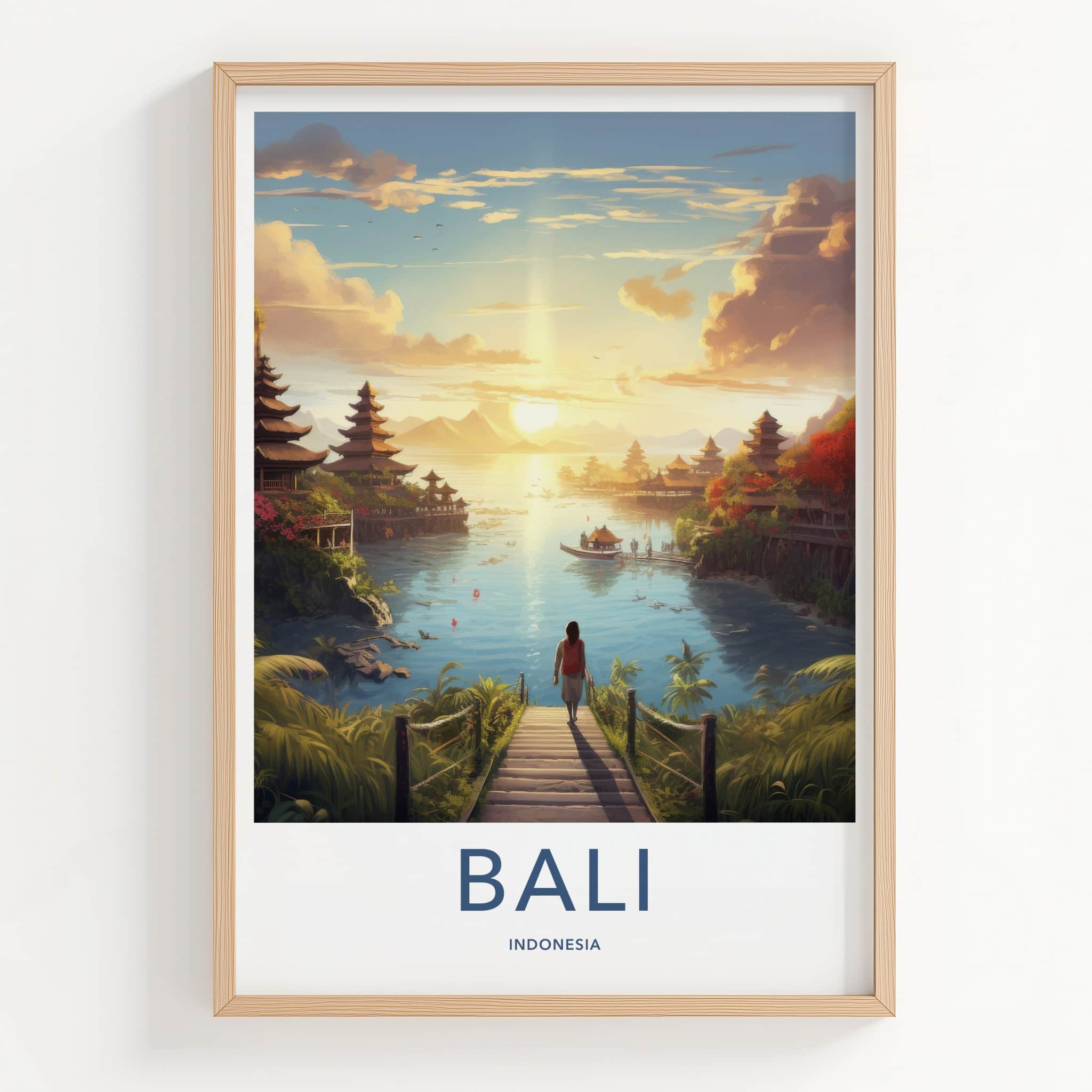 Bali Poster - Indonesia Travel Art - Tropical Temple Sunset Home Decor