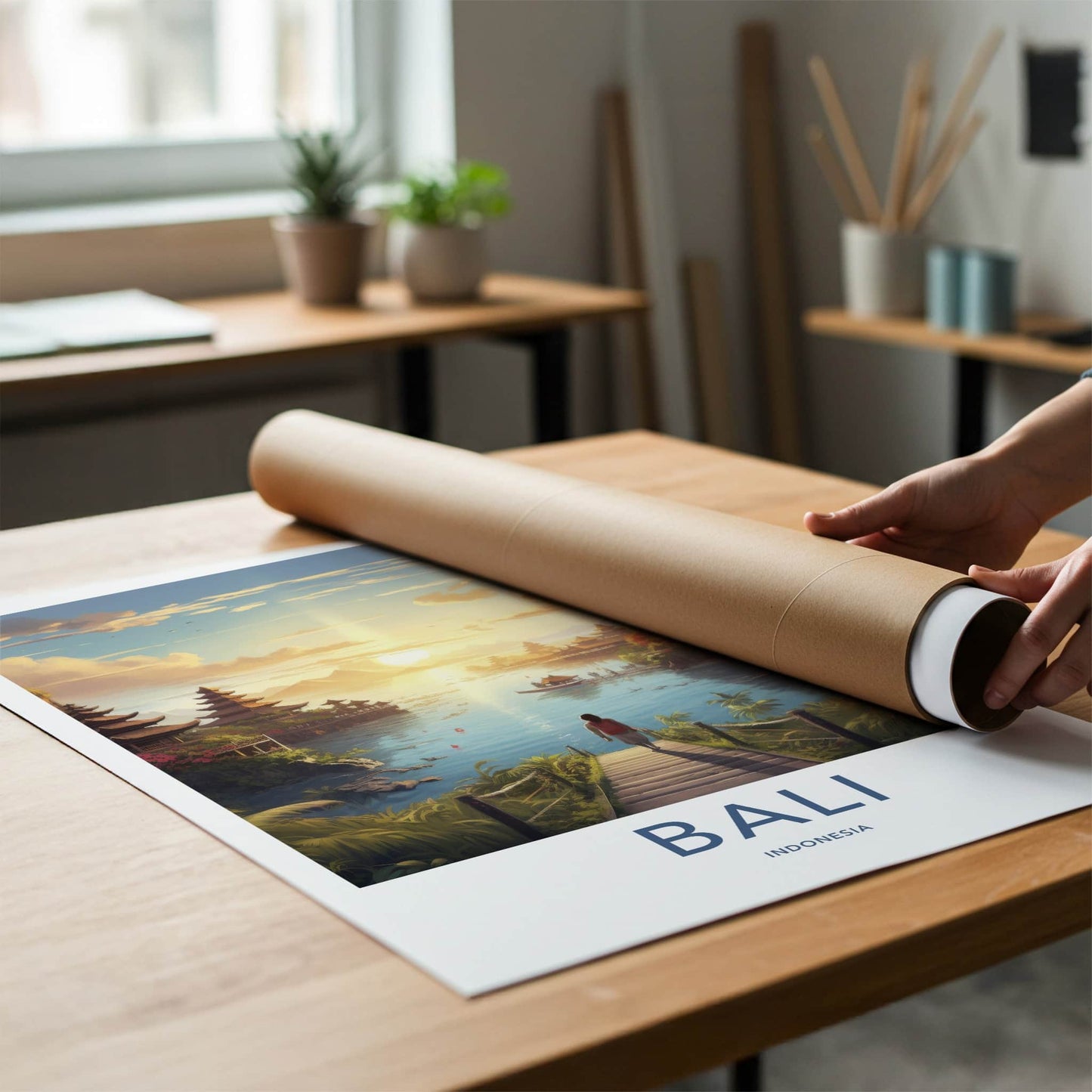 Bali Poster - Indonesia Travel Art - Tropical Temple Sunset Home Decor