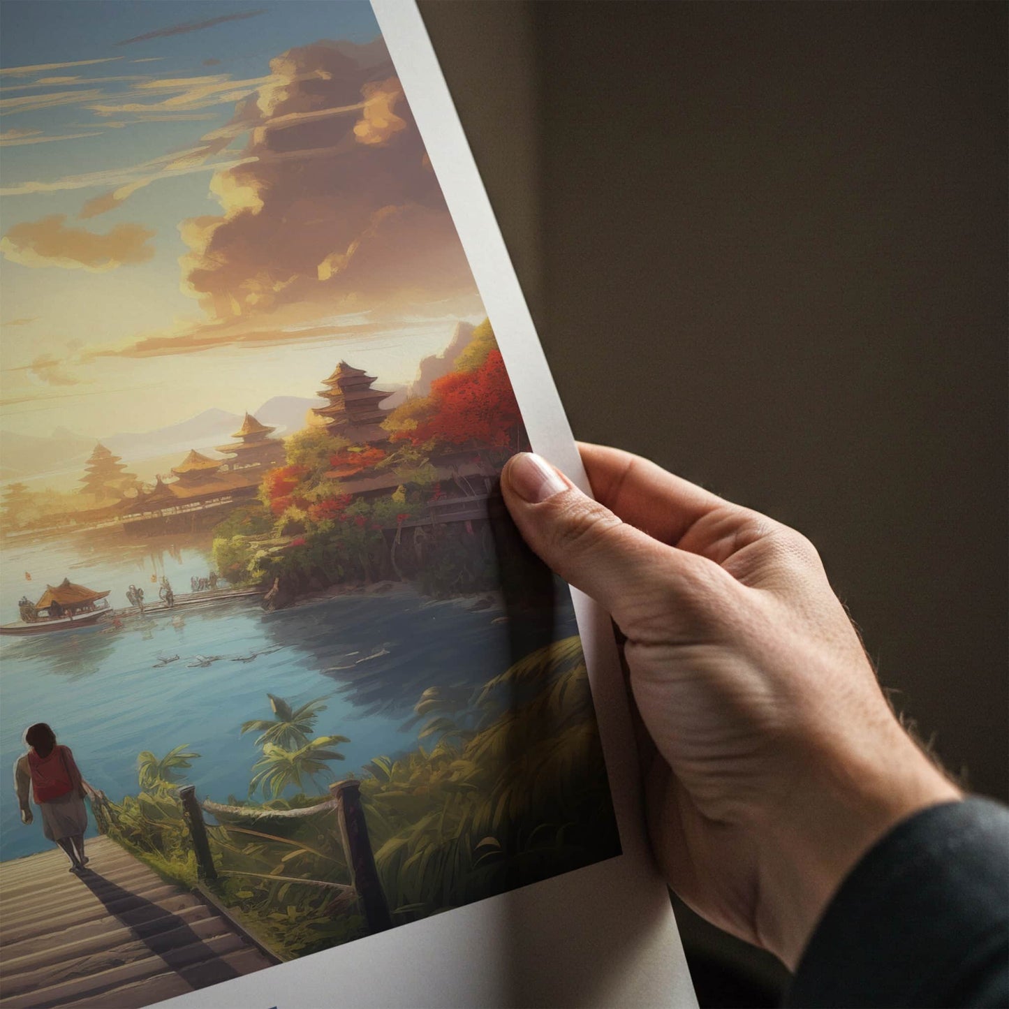 Bali Poster - Indonesia Travel Art - Tropical Temple Sunset Home Decor