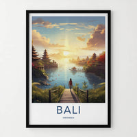 Bali Poster - Indonesia Travel Art - Tropical Temple Sunset Home Decor