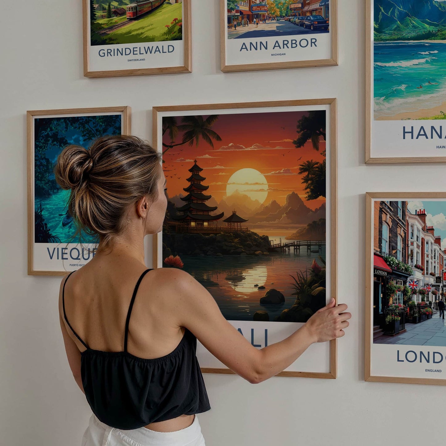 Bali Poster - Indonesia Travel Art - Tropical Temple Sunset Home Decor