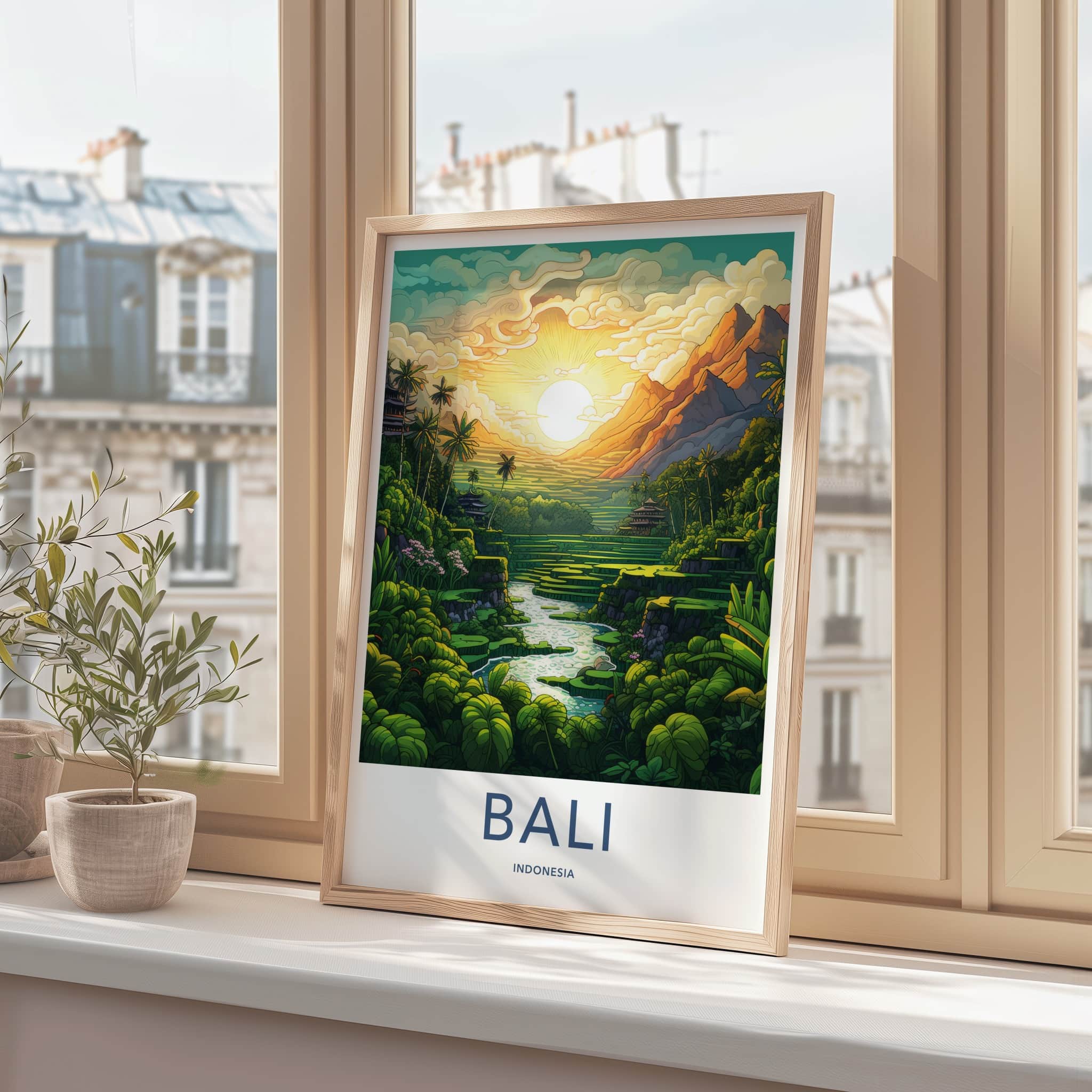 Bali Poster - Indonesia Travel Print - Exotic Rice Terraces View Framed Decor