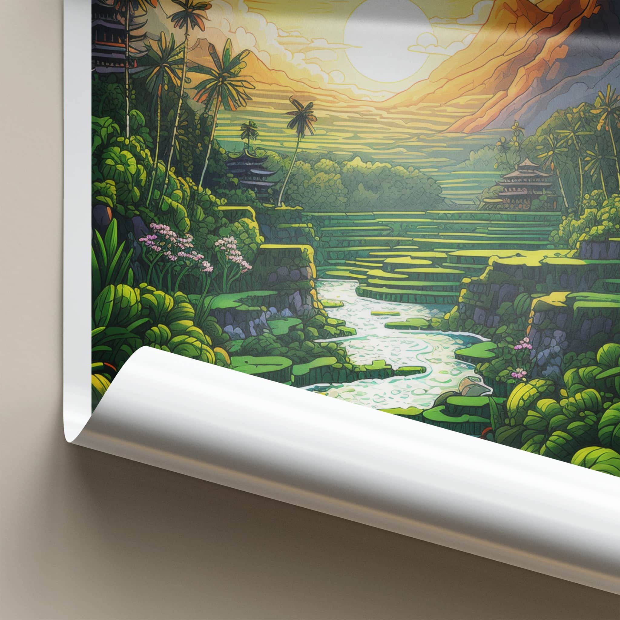 Bali Poster - Indonesia Travel Print - Exotic Rice Terraces View Framed Decor