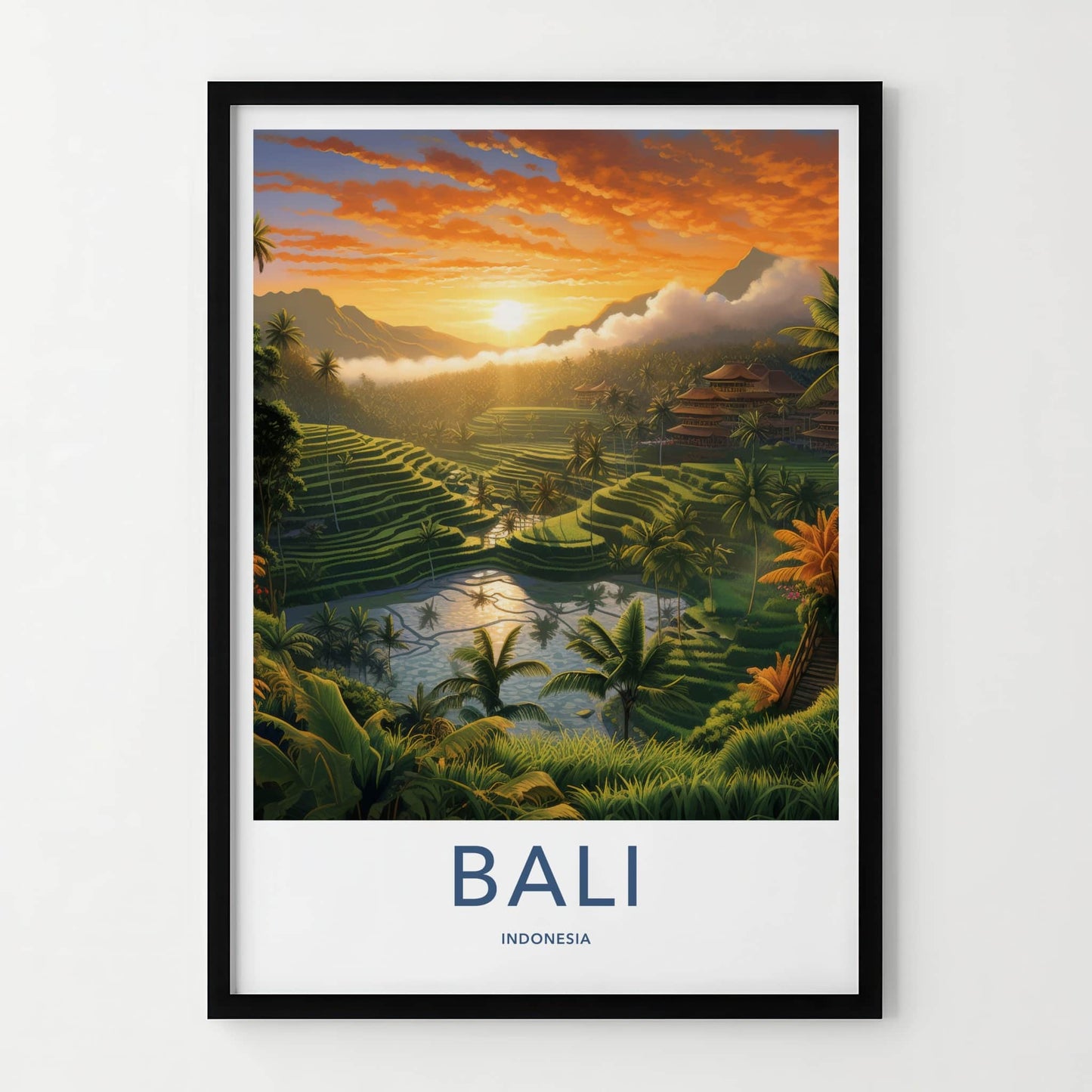 Bali Poster - Indonesia Travel Print - Serene Sunset Terraces Lounge Decor