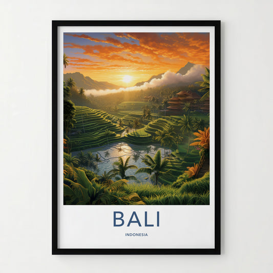 Bali Poster - Indonesia Travel Print - Serene Sunset Terraces Lounge Decor