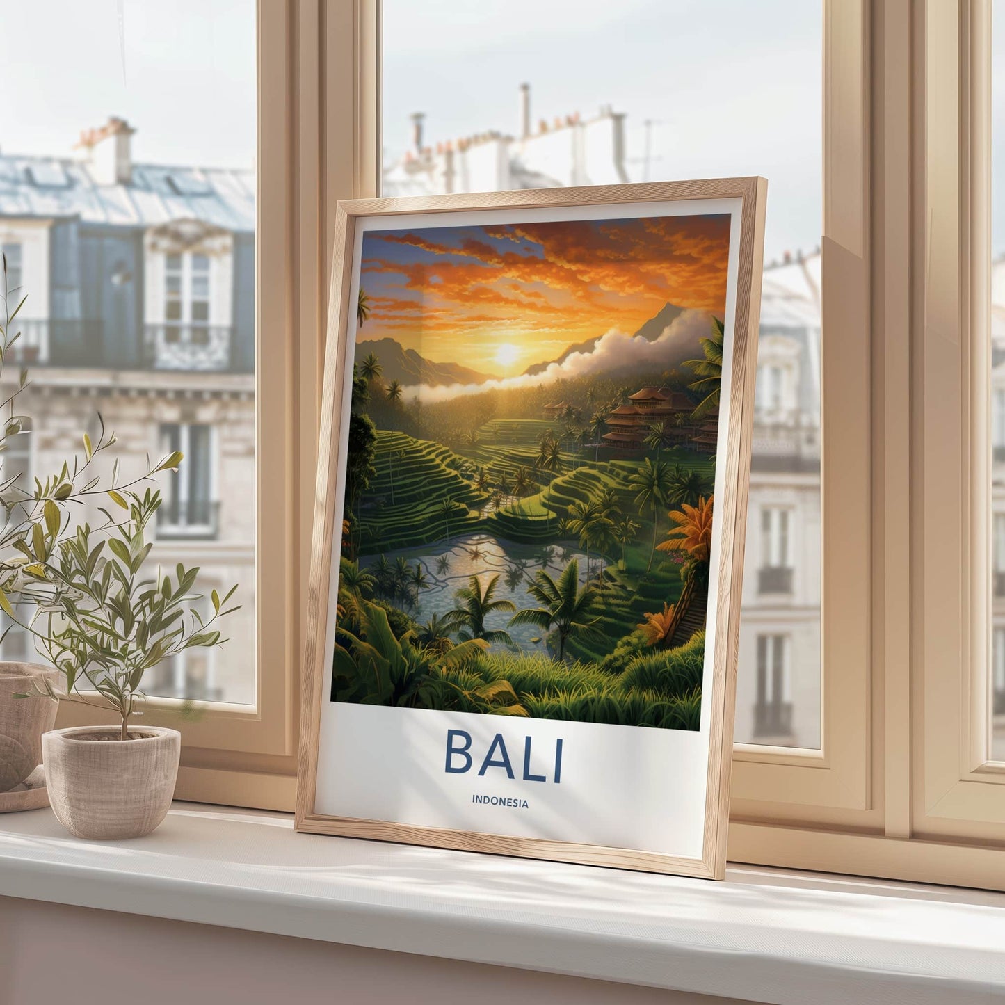 Bali Poster - Indonesia Travel Print - Serene Sunset Terraces Lounge Decor