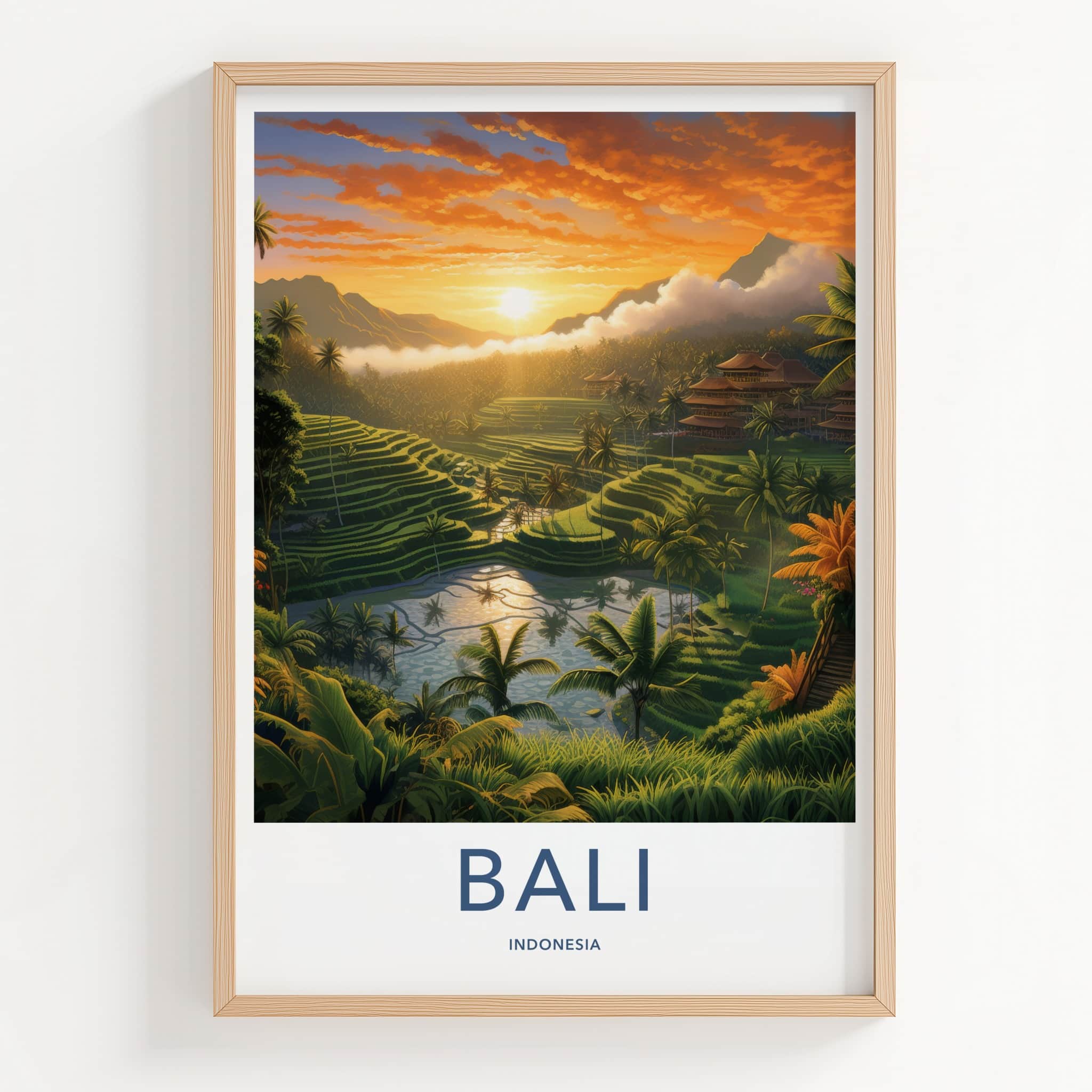 Bali Poster - Indonesia Travel Print - Serene Sunset Terraces Lounge Decor