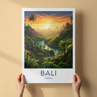 Bali Poster - Indonesia Travel Print - Tropical Jungle Temples Lounge Decor