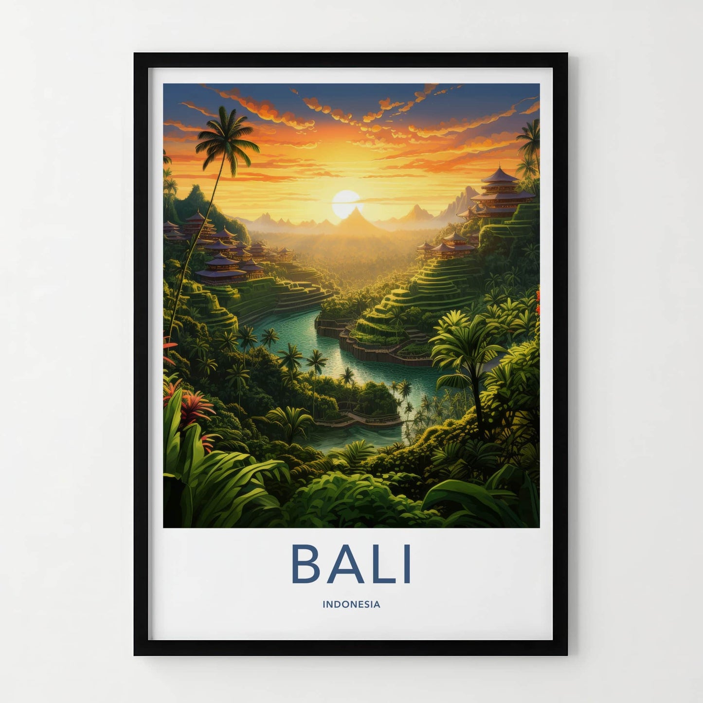 Bali Poster - Indonesia Travel Print - Tropical Jungle Temples Lounge Decor