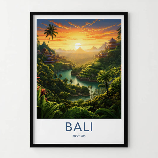 Bali Poster - Indonesia Travel Print - Tropical Jungle Temples Lounge Decor