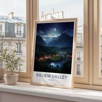 Baliem Valley Poster - Indonesia Travel Art - Moonlit River Huts Home Decor