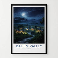 Baliem Valley Poster - Indonesia Travel Art - Moonlit Valley Village Home Decor