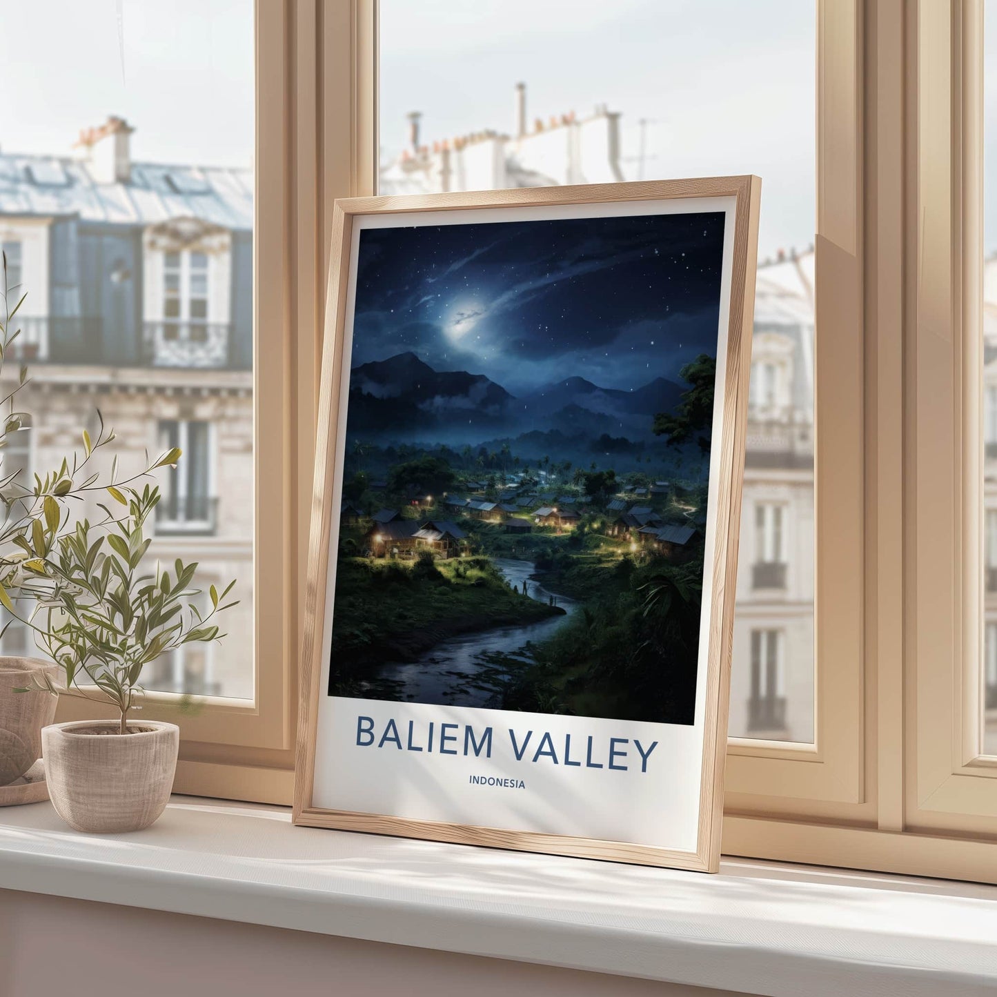 Baliem Valley Poster - Indonesia Travel Art - Moonlit Valley Village Home Decor