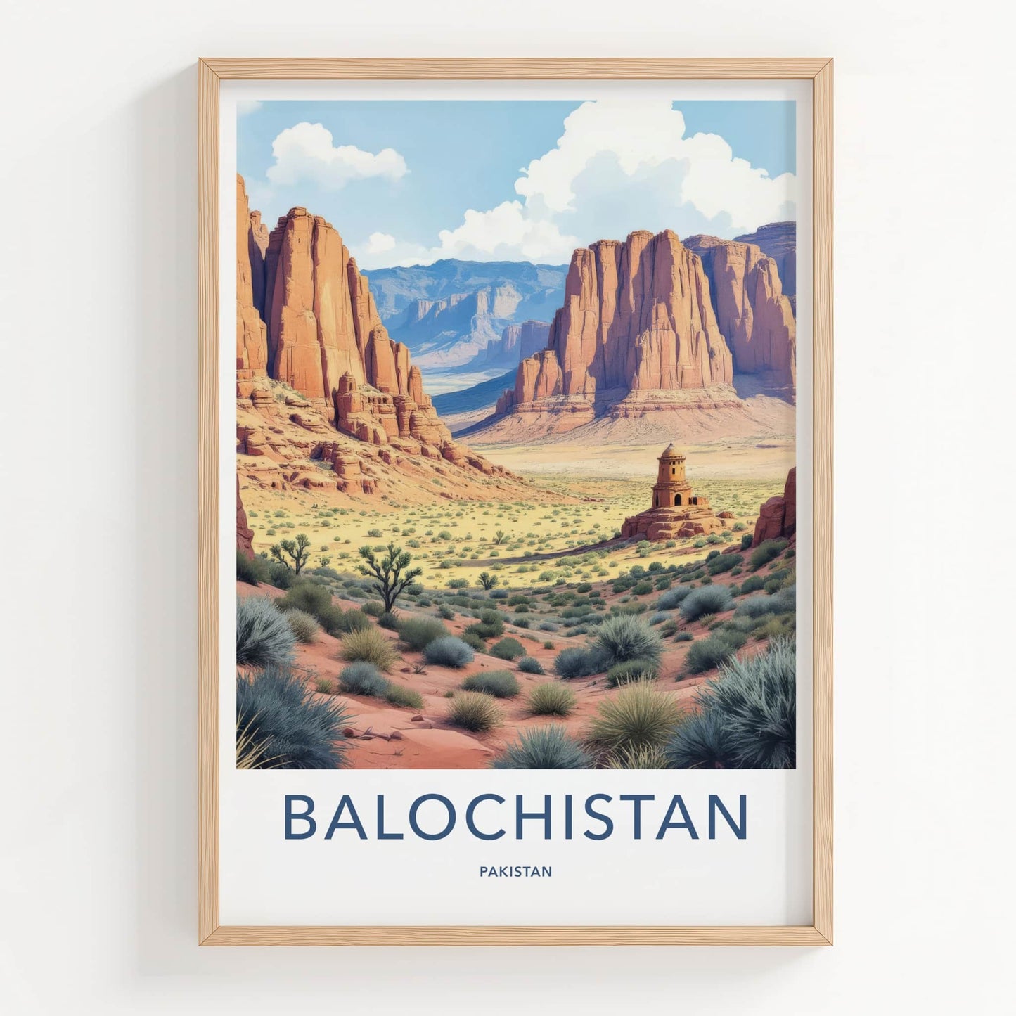 Balochistan Poster - Pakistan Travel Art - Ancient Tower Desert Home Decor