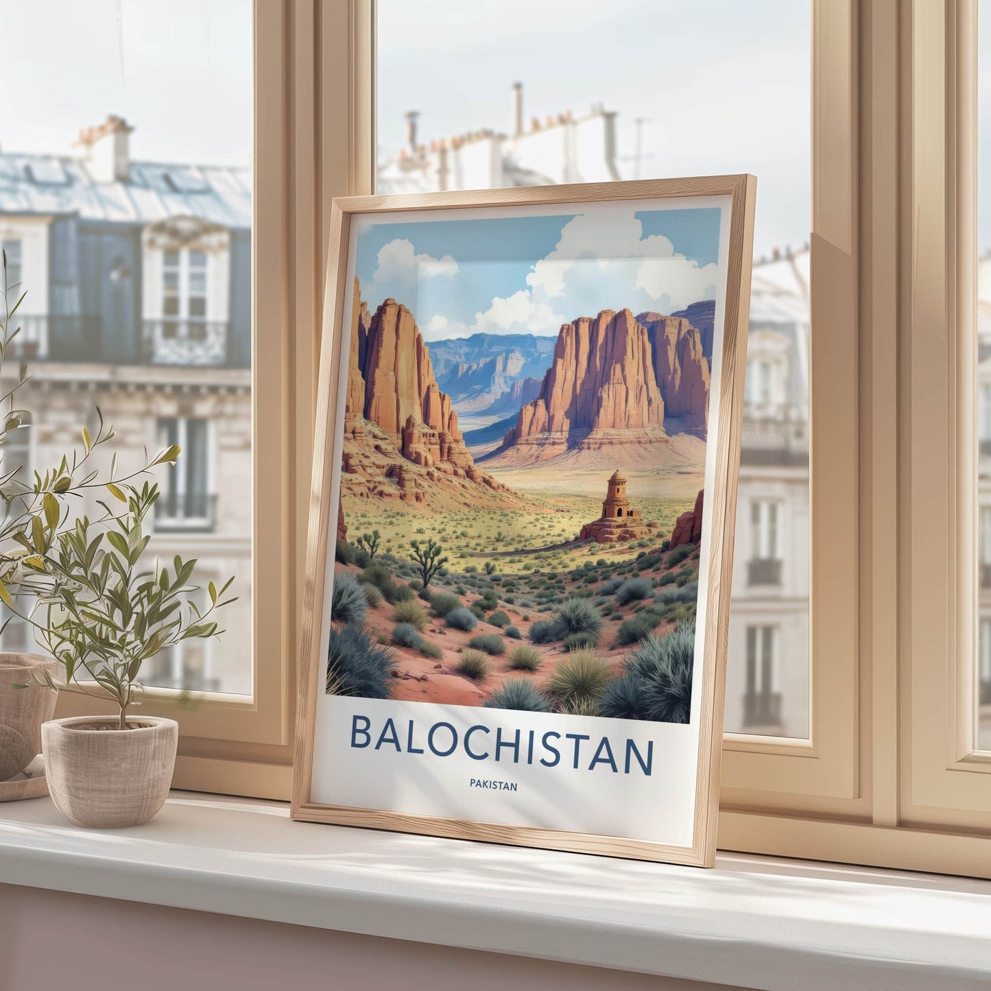 Balochistan Poster - Pakistan Travel Art - Ancient Tower Desert Home Decor