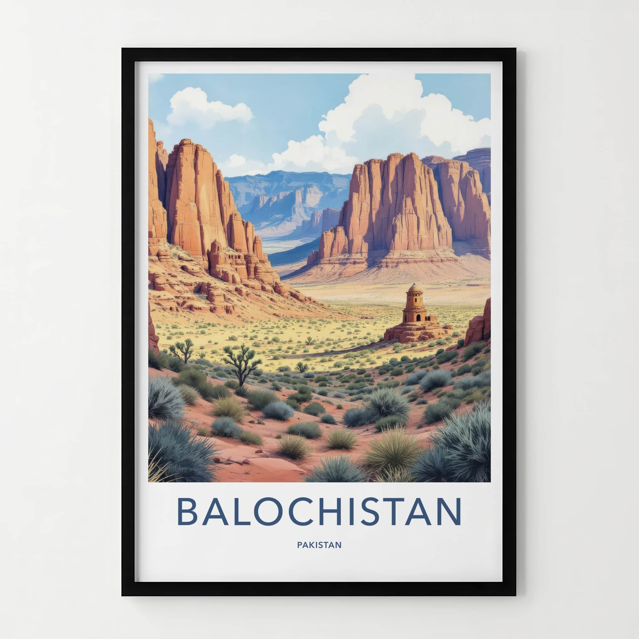 Balochistan Poster - Pakistan Travel Art - Ancient Tower Desert Home Decor