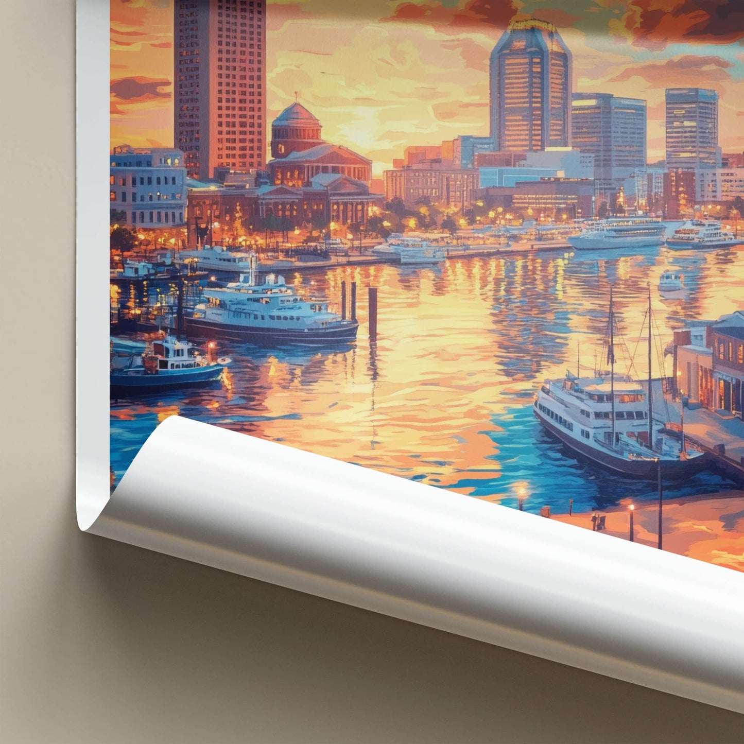 Baltimore Poster - Maryland Travel Art - Harbor Sunset Skyline Home Decor