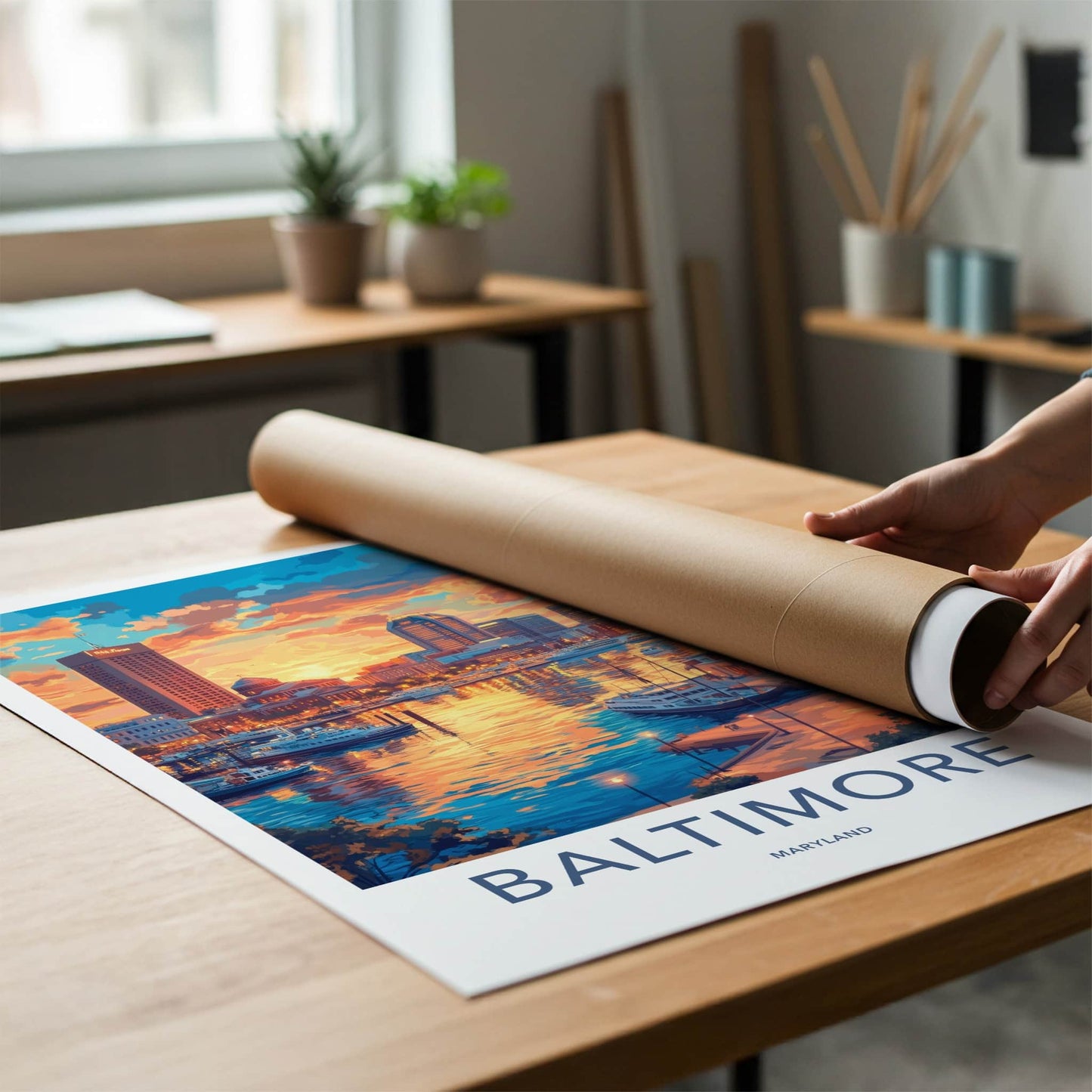 Baltimore Poster - Maryland Travel Art - Harbor Sunset Skyline Home Decor
