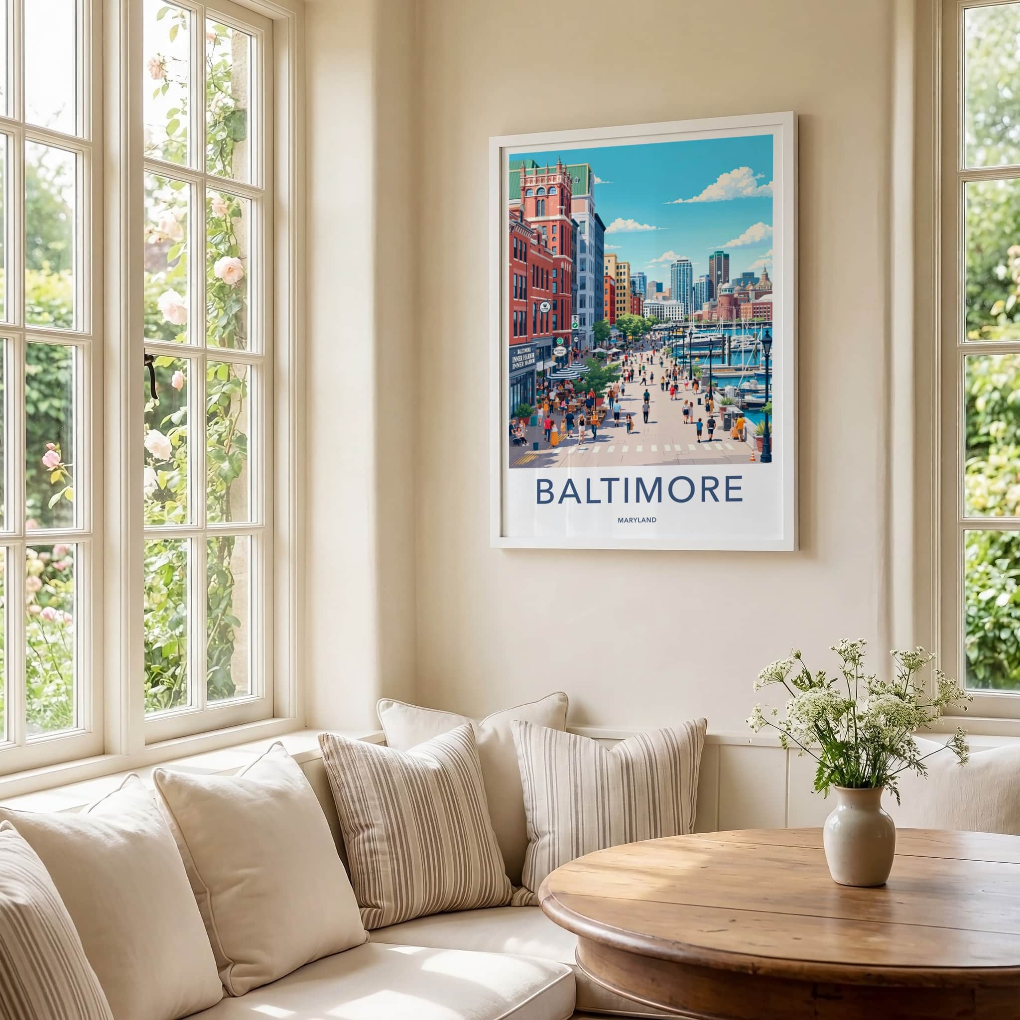 Baltimore Poster - Maryland Travel Art - Vibrant City Harbor Home Decor