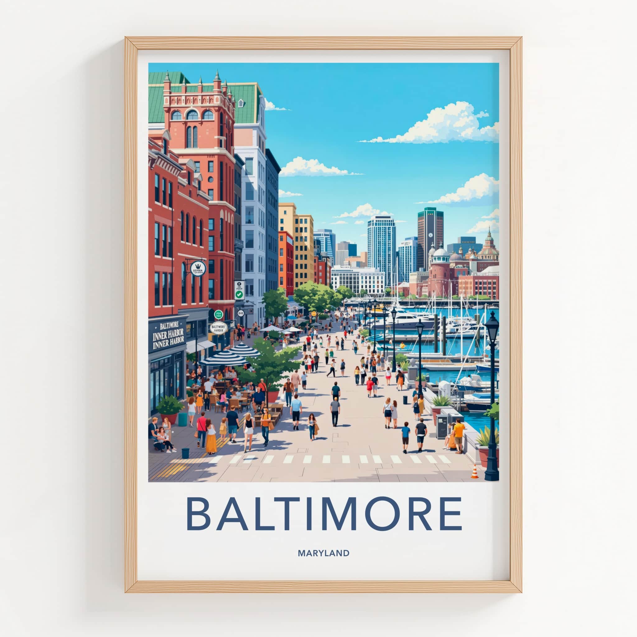 Baltimore Poster - Maryland Travel Art - Vibrant City Harbor Home Decor
