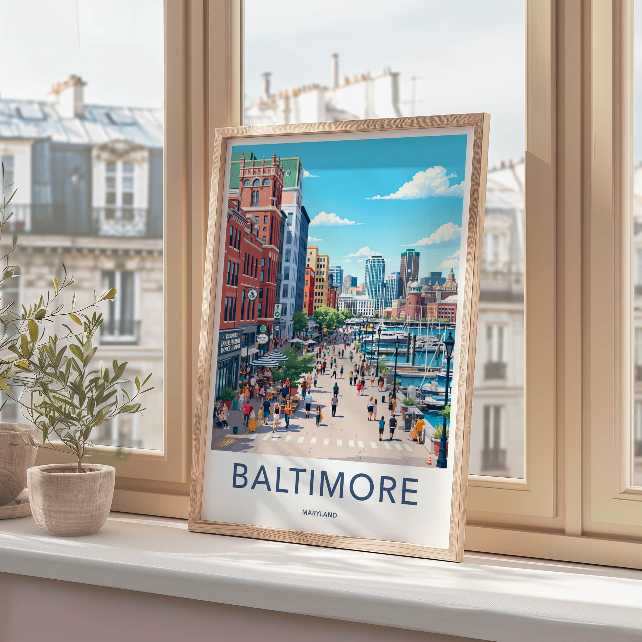 Baltimore Poster - Maryland Travel Art - Vibrant City Harbor Home Decor
