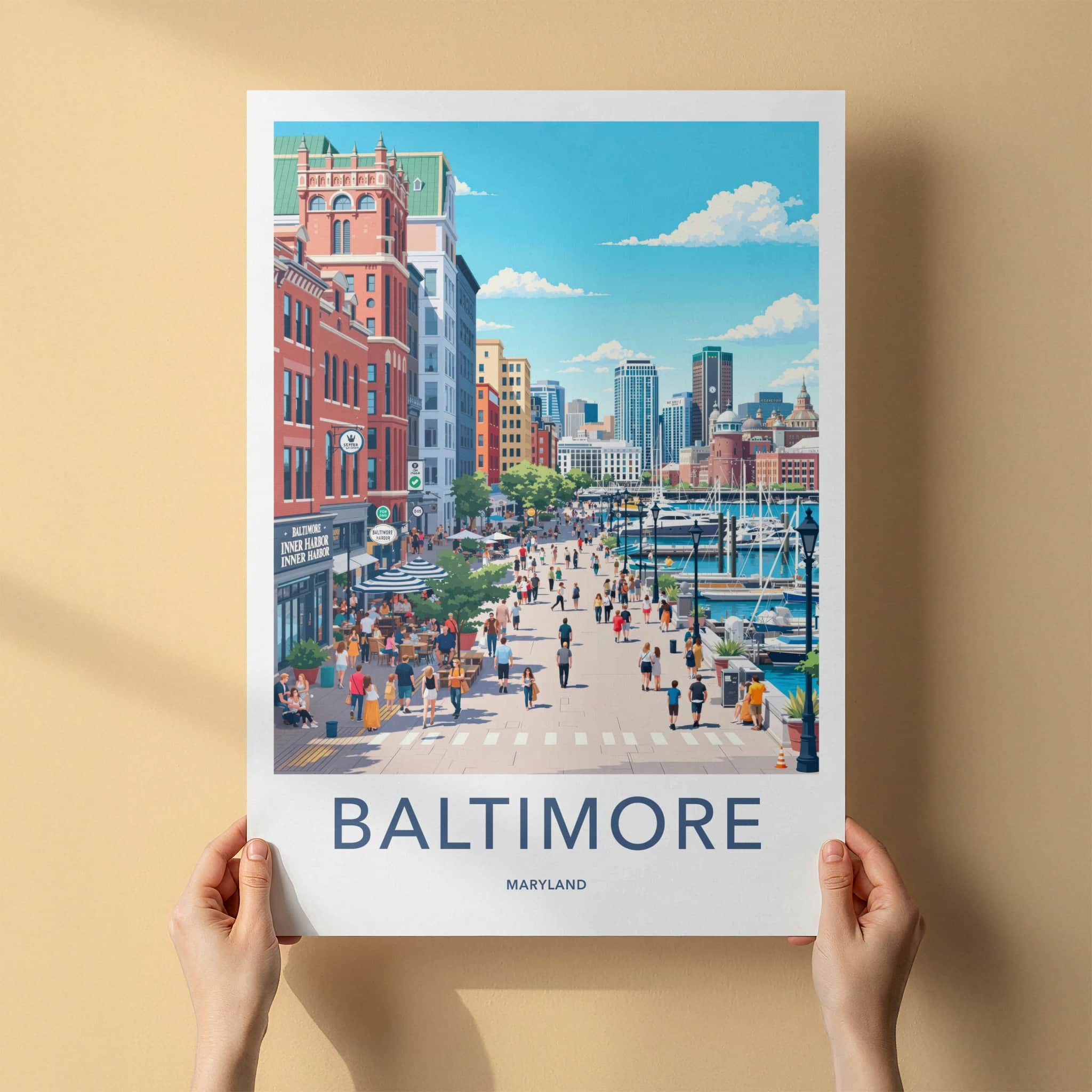 Baltimore Poster - Maryland Travel Art - Vibrant City Harbor Home Decor