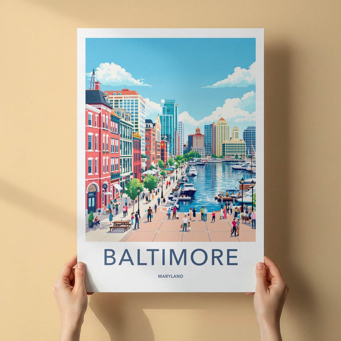 Baltimore Poster - Maryland Travel Art - Vibrant Harborfront Scene Home Decor