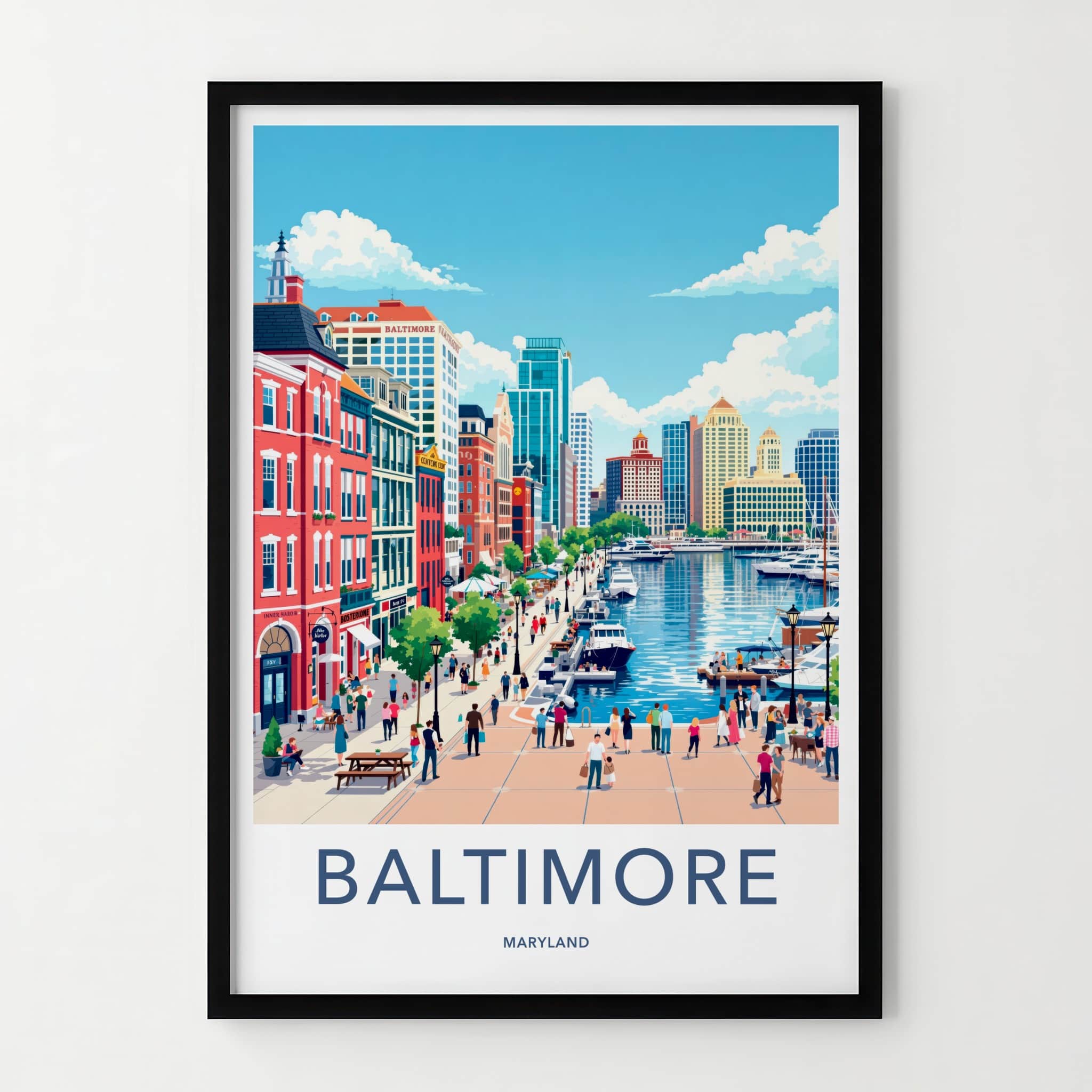 Baltimore Poster - Maryland Travel Art - Vibrant Harborfront Scene Home Decor