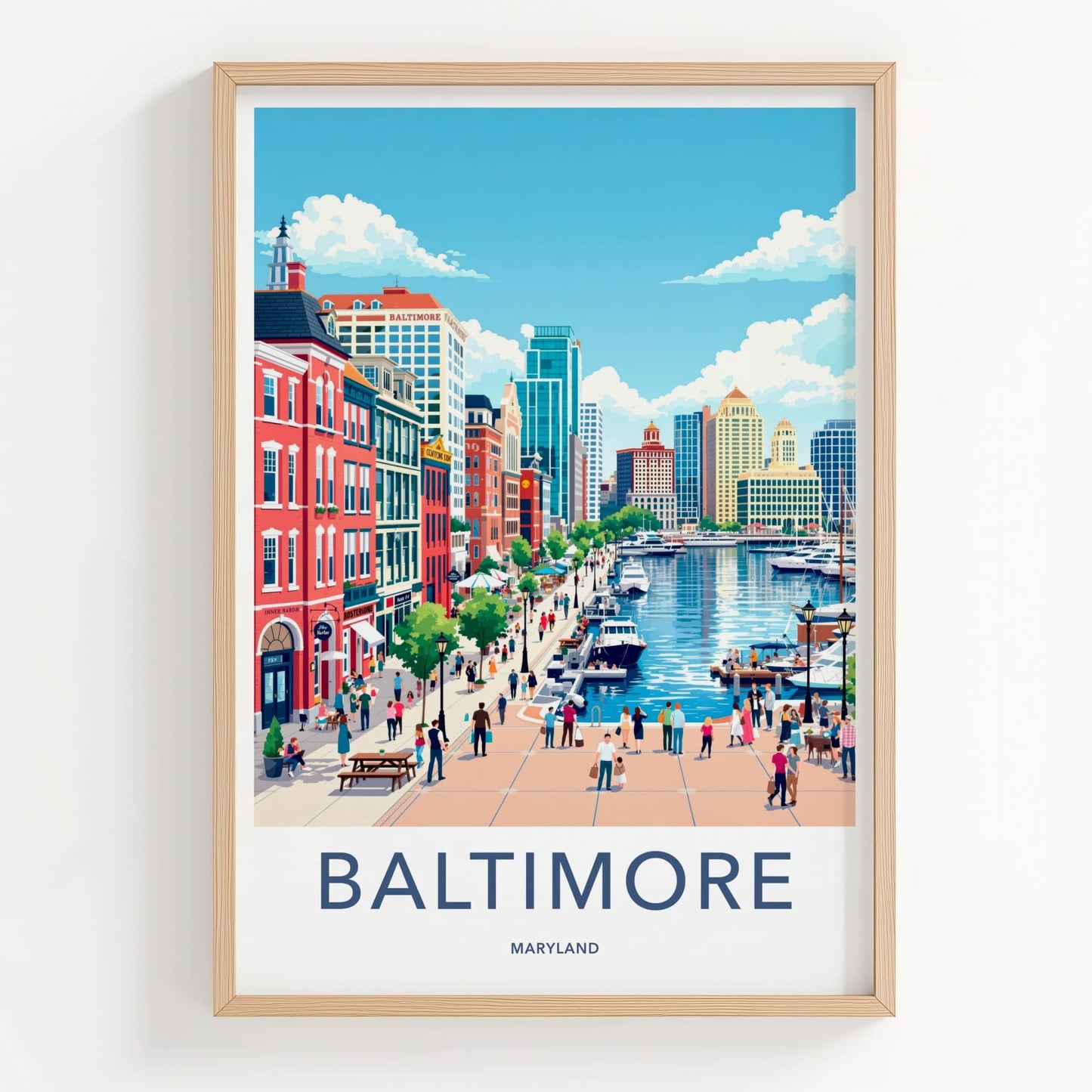 Baltimore Poster - Maryland Travel Art - Vibrant Harborfront Scene Home Decor