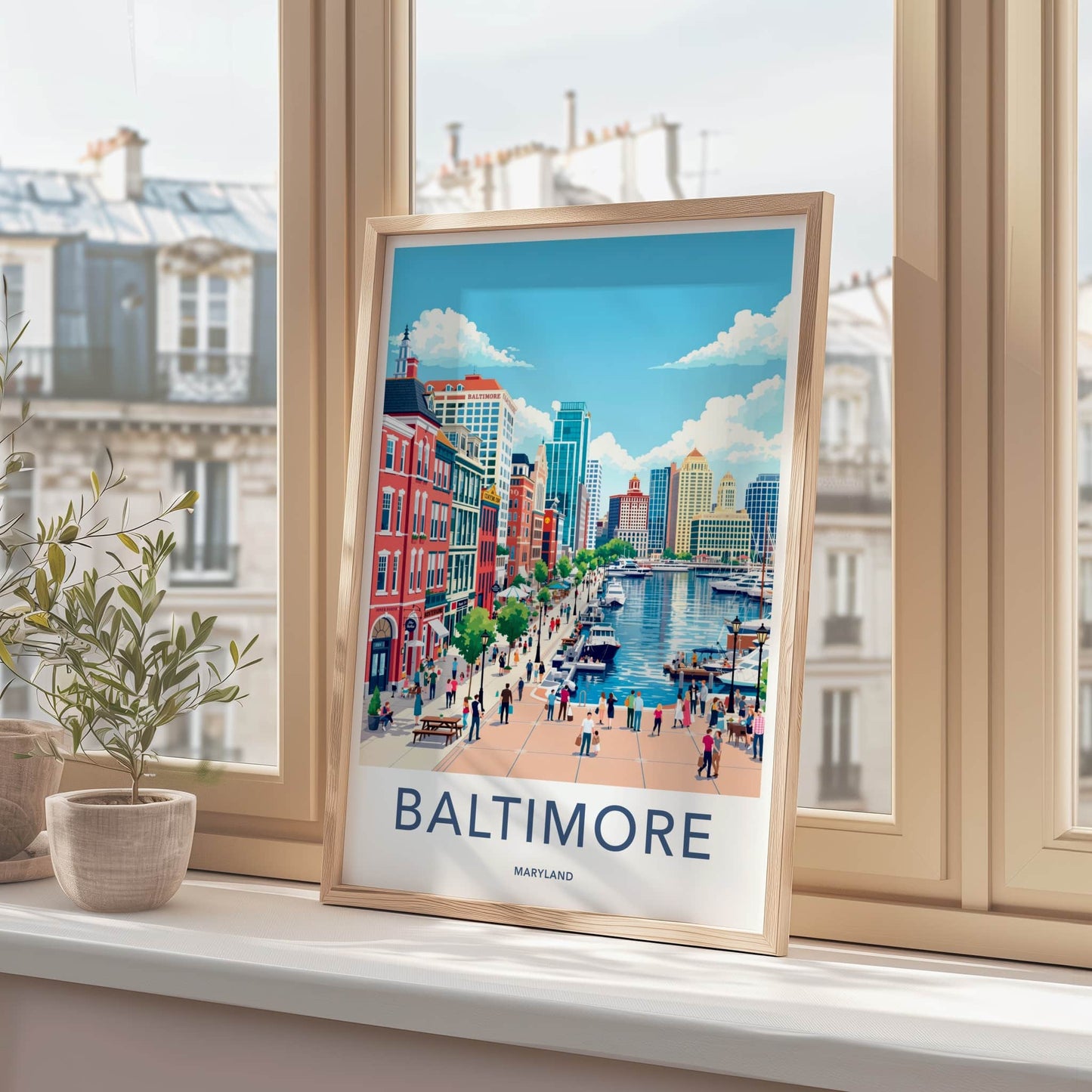 Baltimore Poster - Maryland Travel Art - Vibrant Harborfront Scene Home Decor