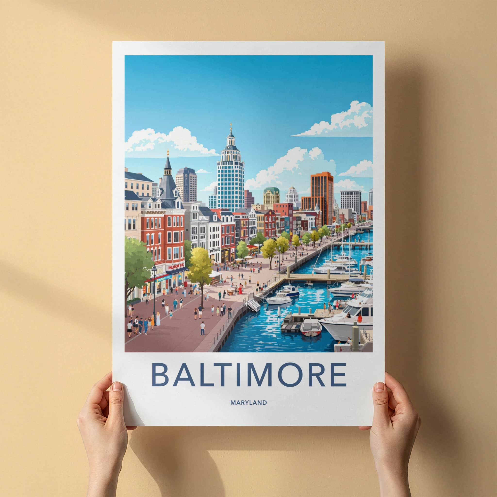 Baltimore Poster - Maryland Wall Art - Lively City Harbor Home Decor