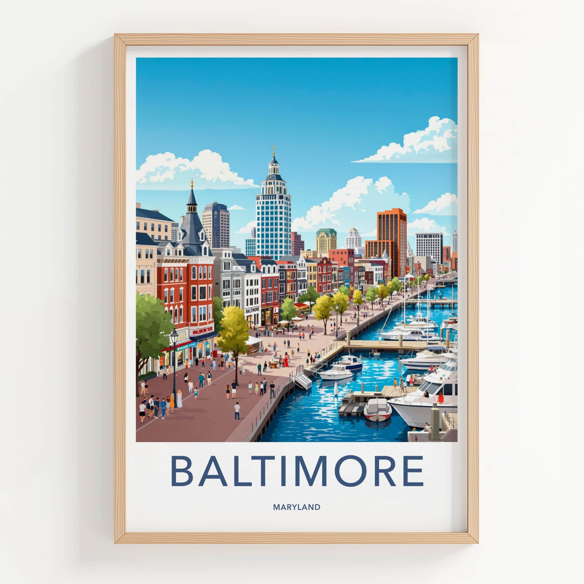 Baltimore Poster - Maryland Wall Art - Lively City Harbor Home Decor