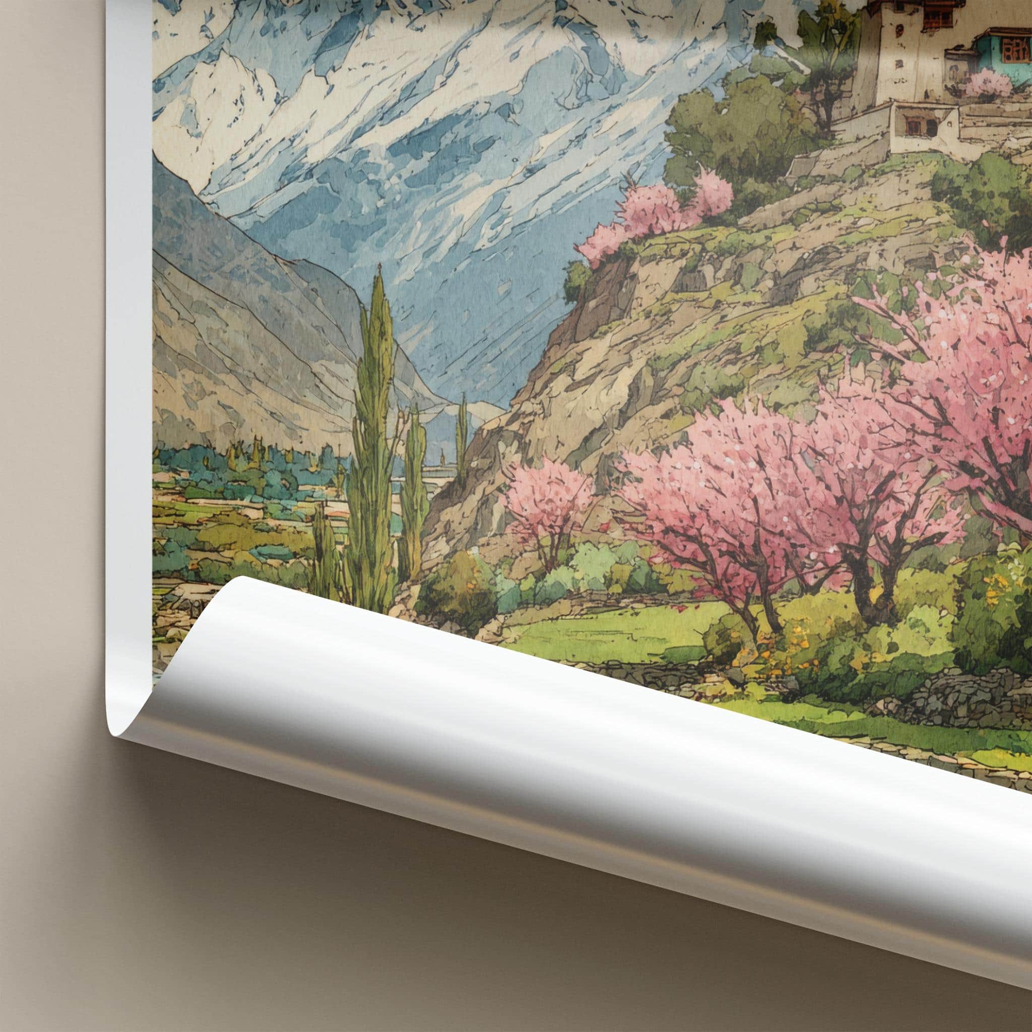 Baltit Fort Poster - Pakistan Travel Art - Spring Blossom Fort Home Decor