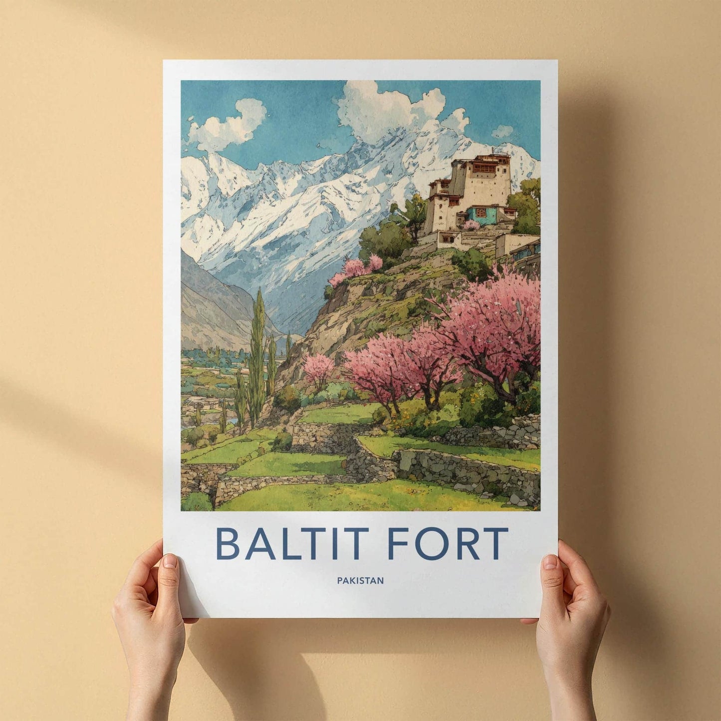 Baltit Fort Poster - Pakistan Travel Art - Spring Blossom Fort Home Decor