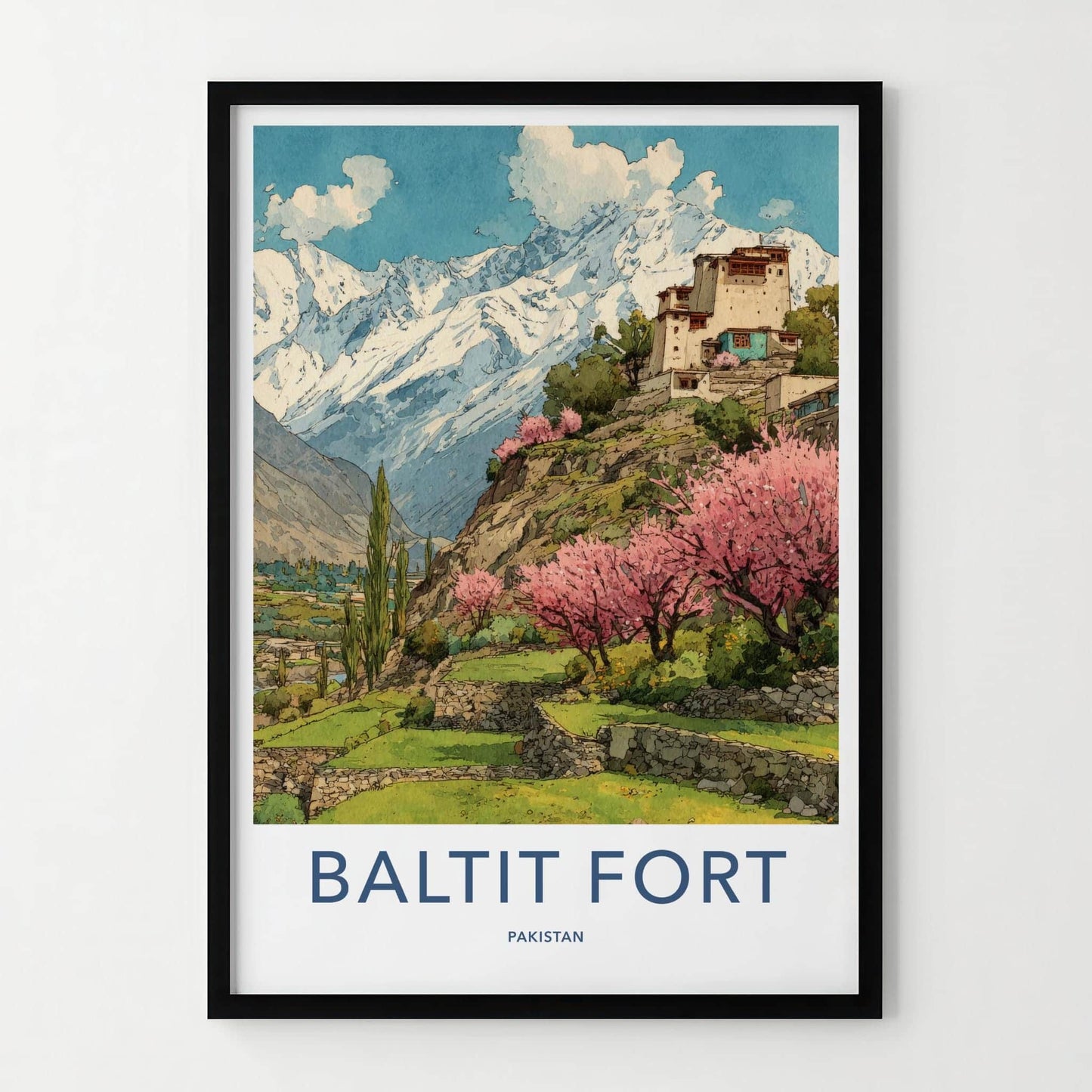 Baltit Fort Poster - Pakistan Travel Art - Spring Blossom Fort Home Decor