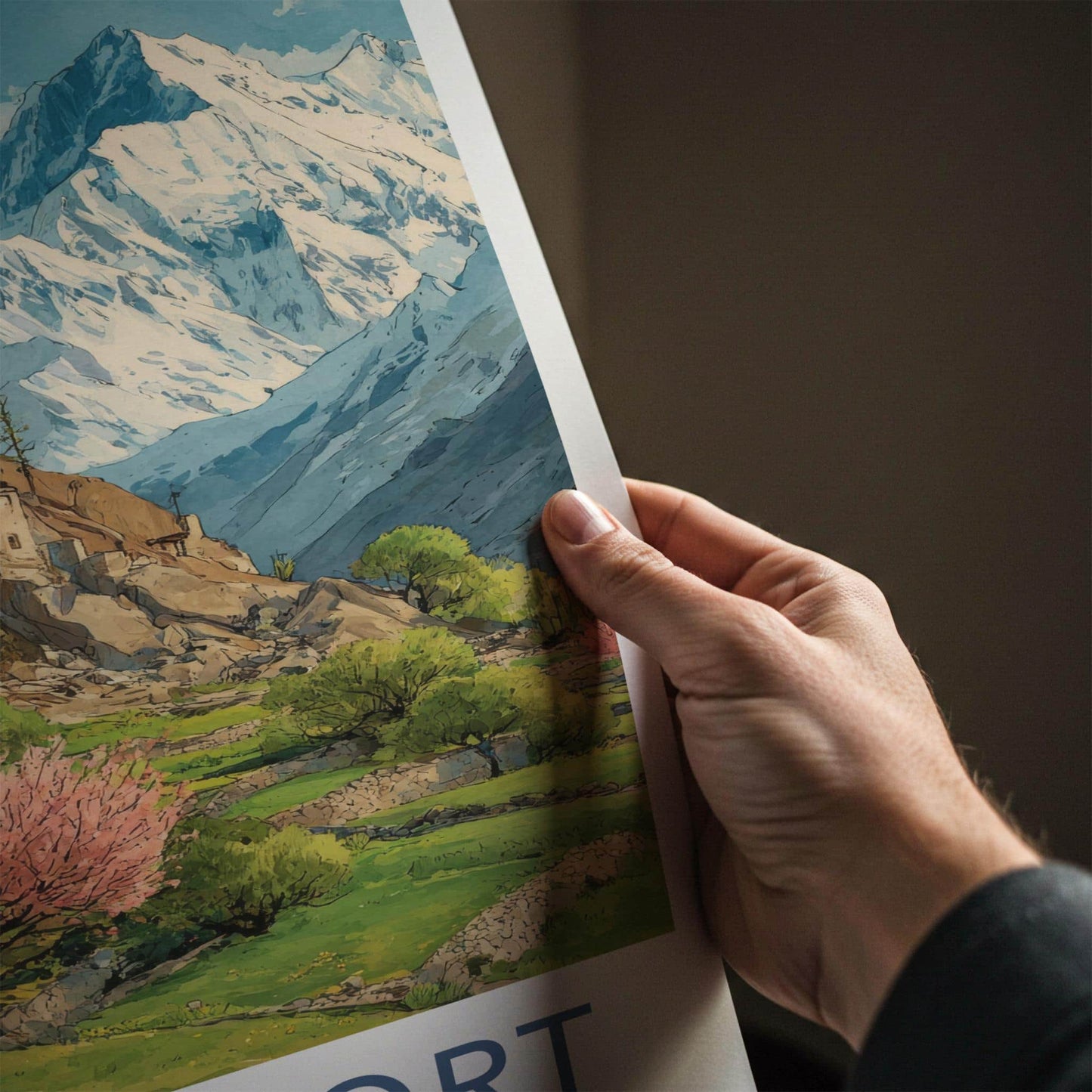 Baltit Fort Poster - Pakistan Travel Print - mountain spring blossoms Wall Decor
