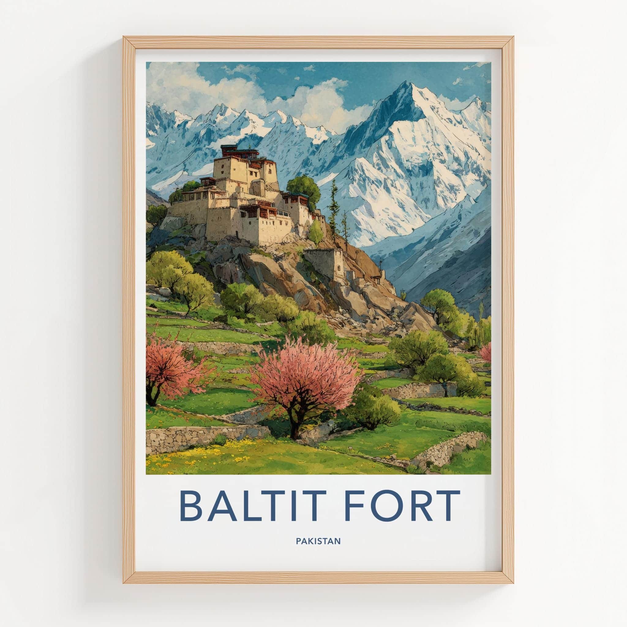 Baltit Fort Poster - Pakistan Travel Print - mountain spring blossoms Wall Decor
