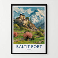 Baltit Fort Poster - Pakistan Travel Print - mountain spring blossoms Wall Decor