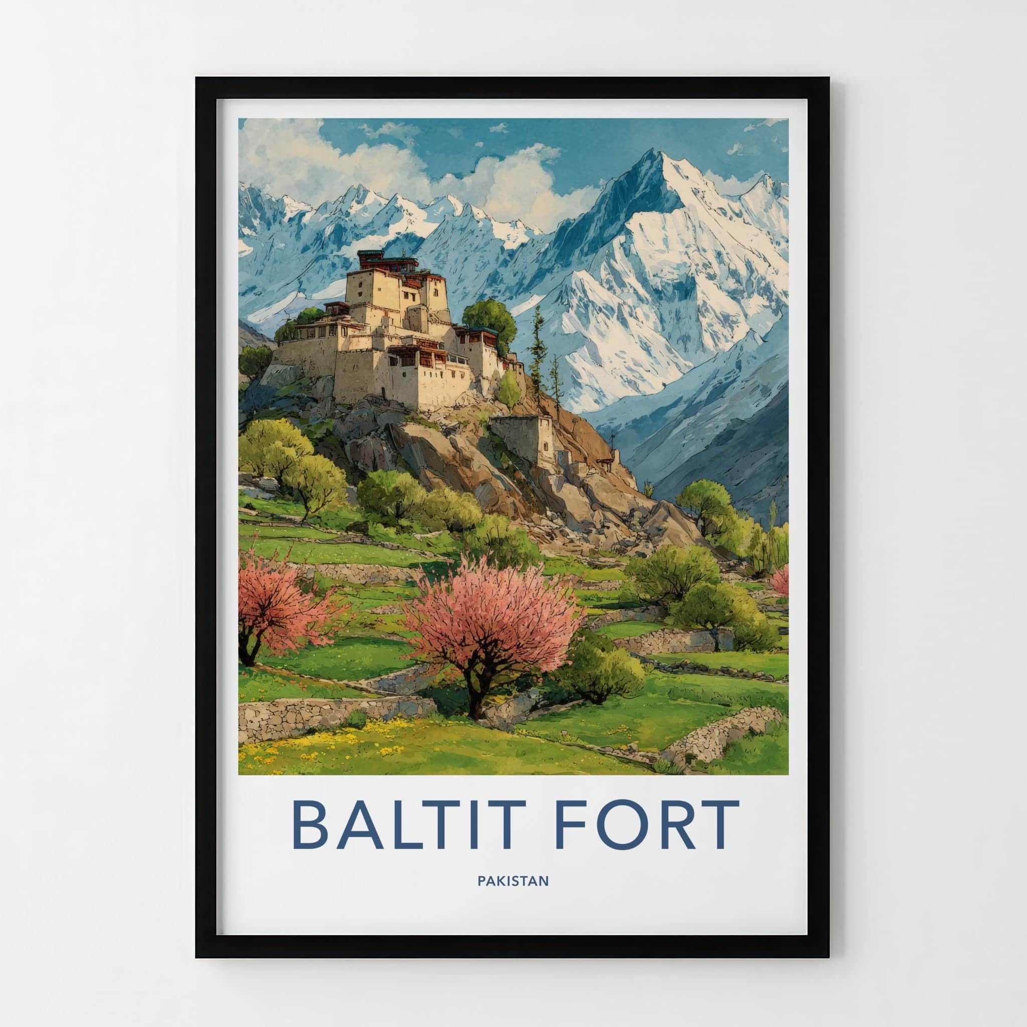Baltit Fort Poster - Pakistan Travel Print - mountain spring blossoms Wall Decor