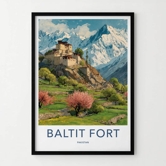 Baltit Fort Poster - Pakistan Travel Print - mountain spring blossoms Wall Decor