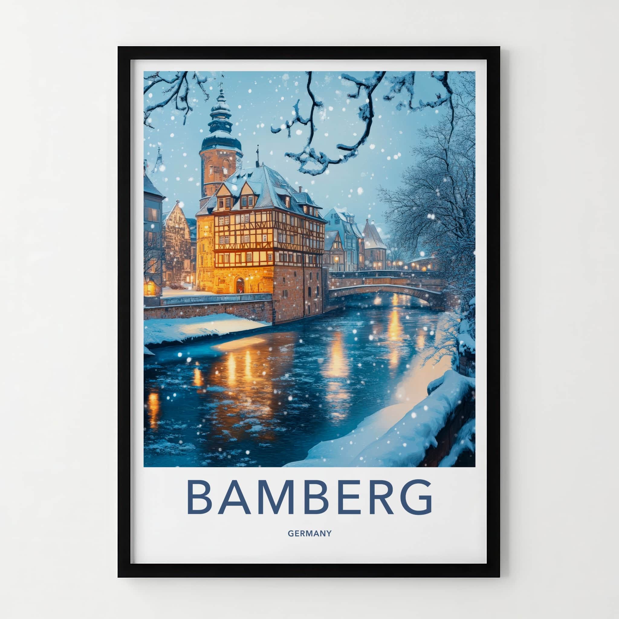 Bamberg Poster - Germany Framed Print - Illuminated Bridge Scene Lounge Decor