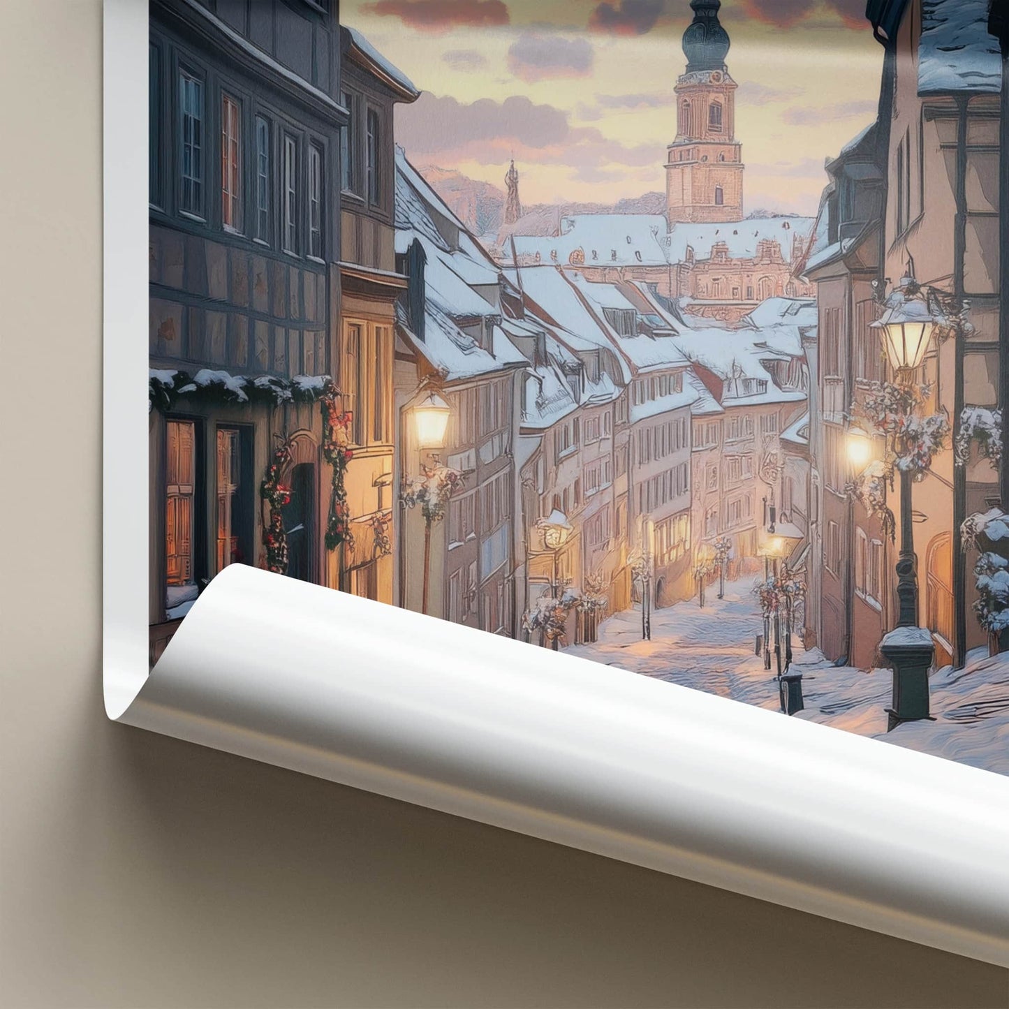 Bamberg Poster - Germany Travel Art - Illuminated Winter Street Home Decor