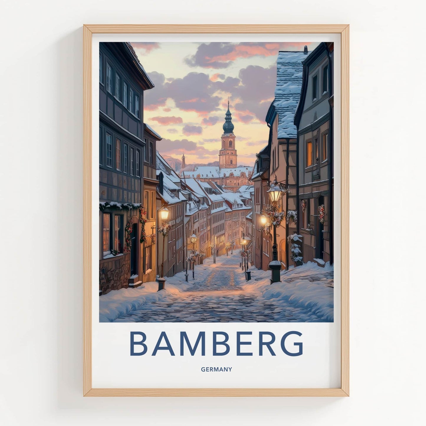 Bamberg Poster - Germany Travel Art - Illuminated Winter Street Home Decor