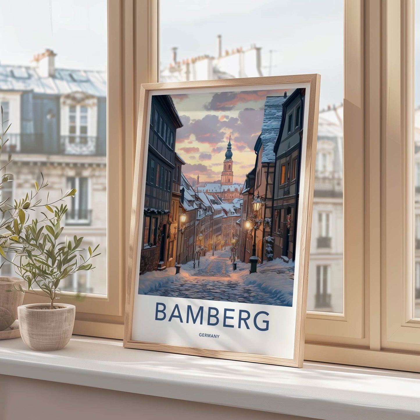 Bamberg Poster - Germany Travel Art - Illuminated Winter Street Home Decor