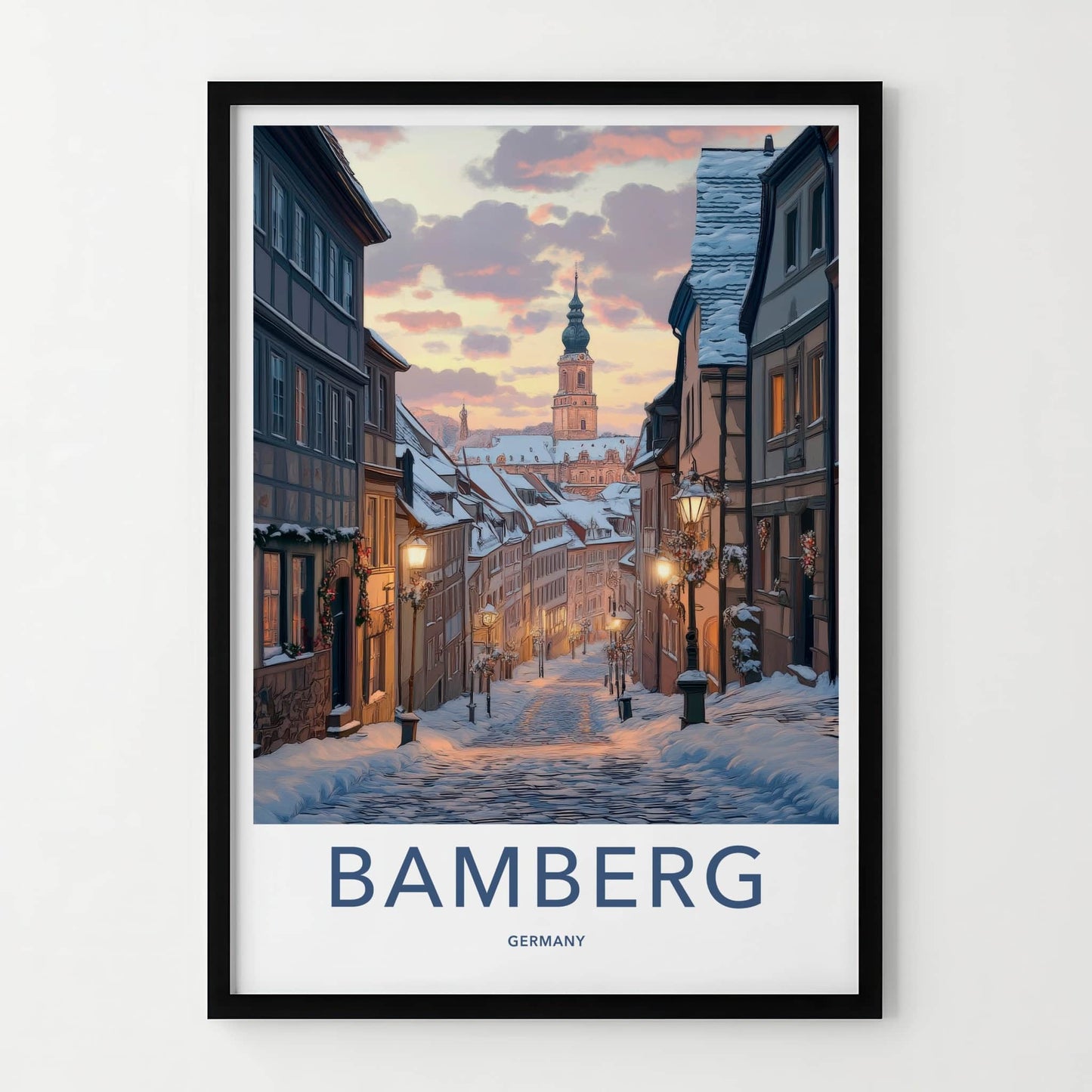 Bamberg Poster - Germany Travel Art - Illuminated Winter Street Home Decor