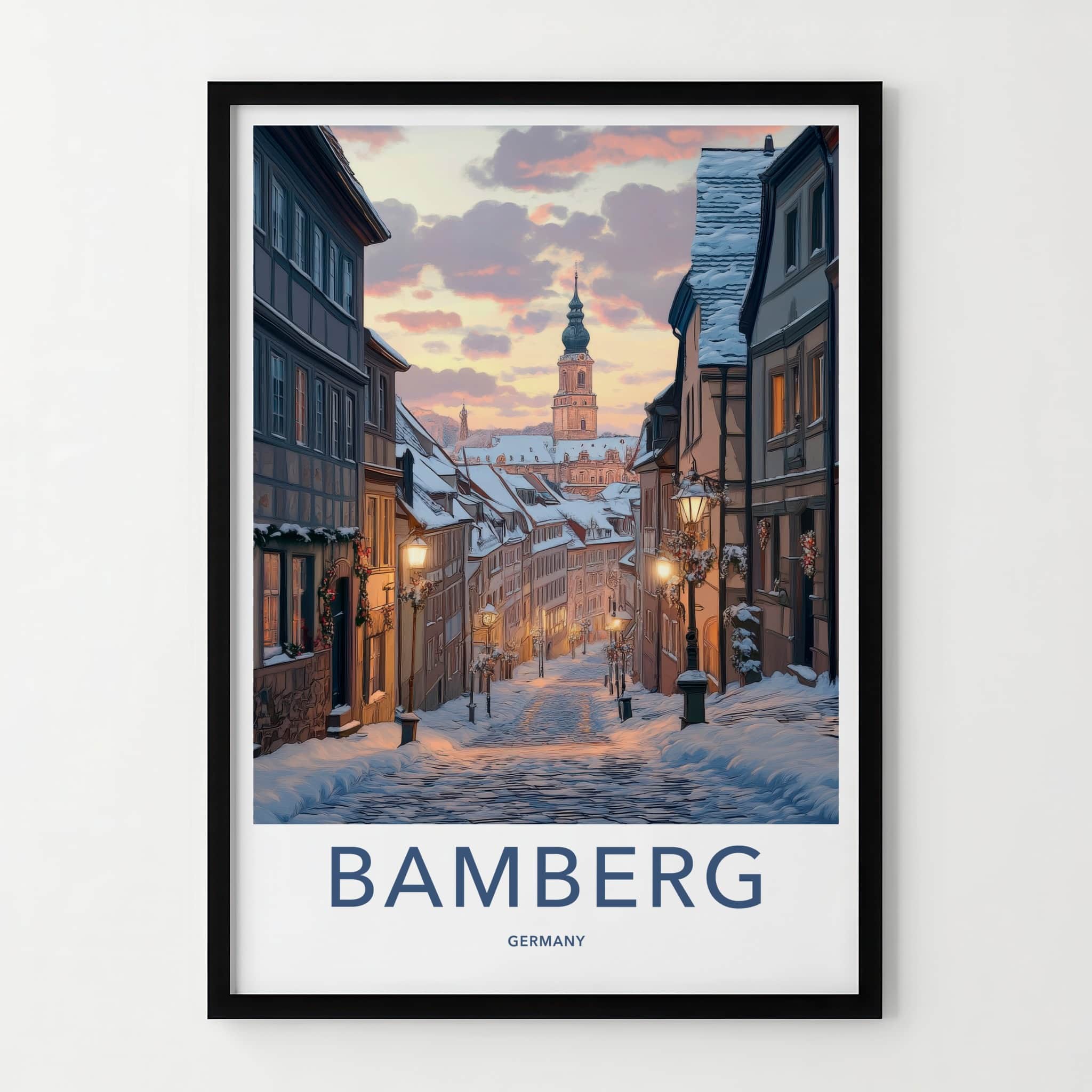Bamberg Poster - Germany Travel Art - Illuminated Winter Street Home Decor