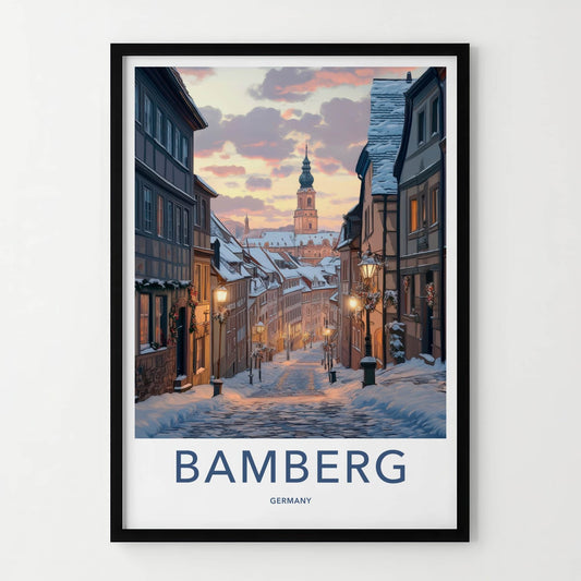 Bamberg Poster - Germany Travel Art - Illuminated Winter Street Home Decor