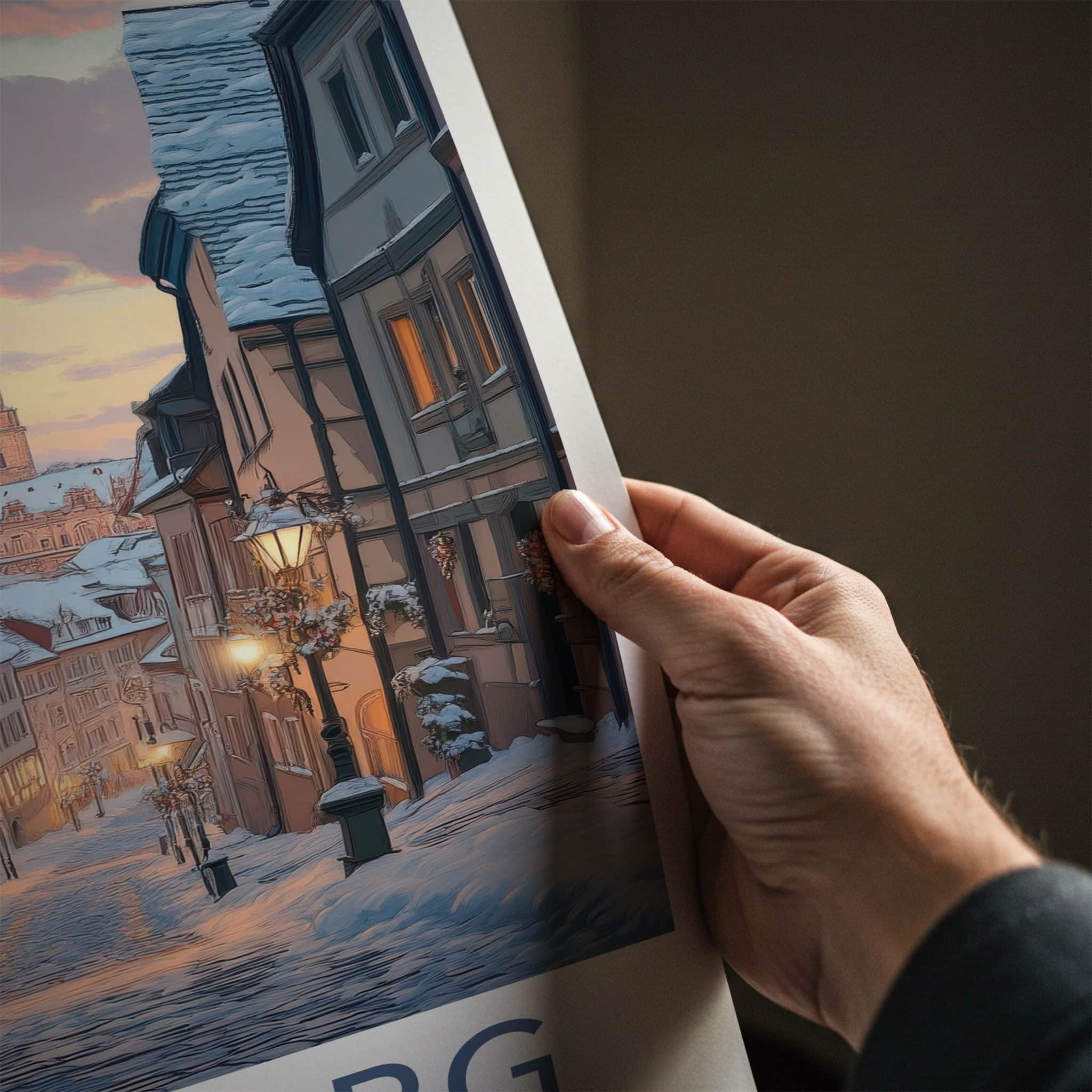 Bamberg Poster - Germany Travel Art - Illuminated Winter Street Home Decor