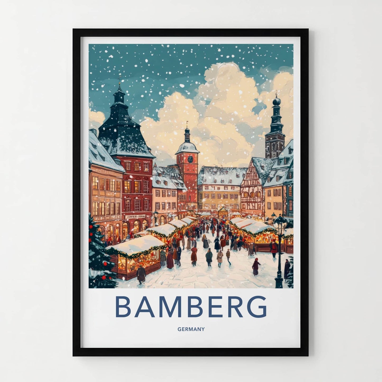 Bamberg Poster - Germany Travel Art - Snowy Market Square Home Decor