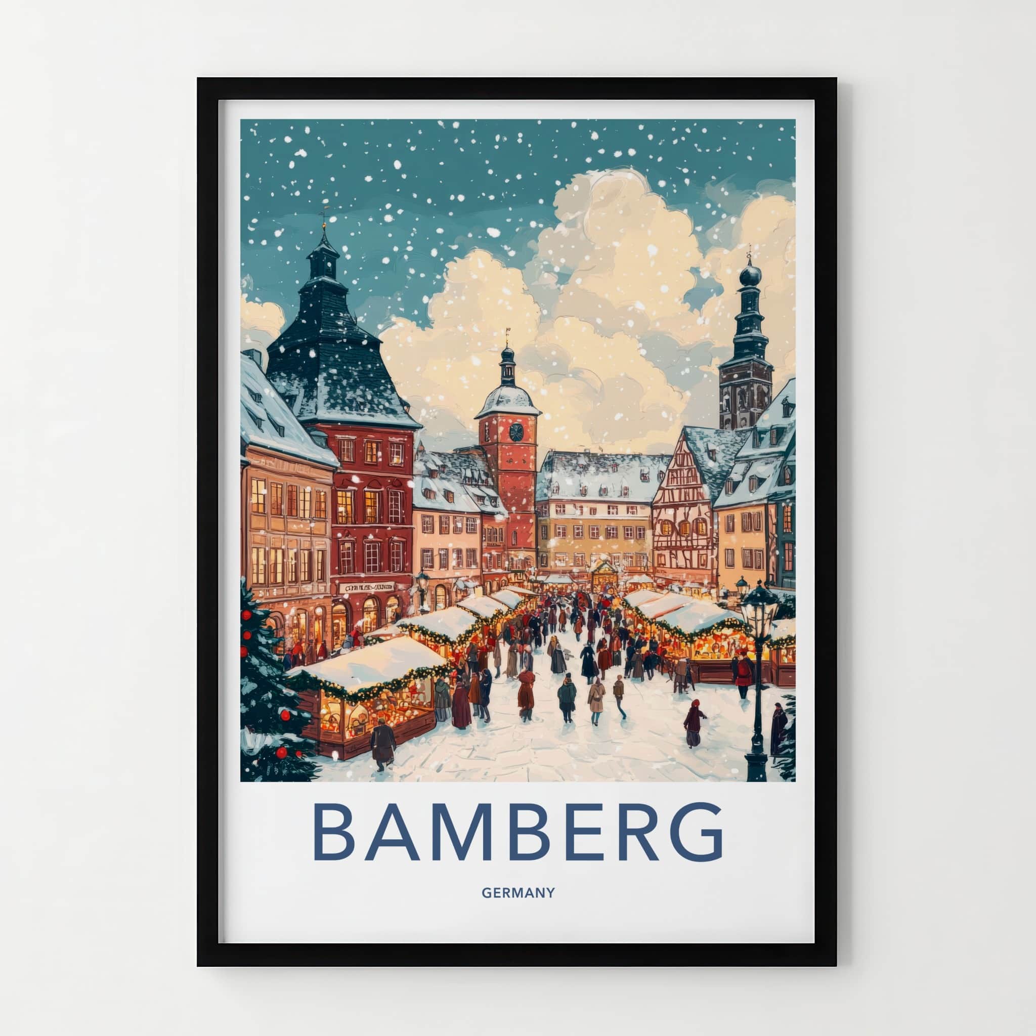 Bamberg Poster - Germany Travel Art - Snowy Market Square Home Decor